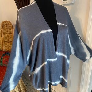 Baci Italian Blue Gray with White Strip Dolan Sleeve Wrap Sweater Cardigan. Med
